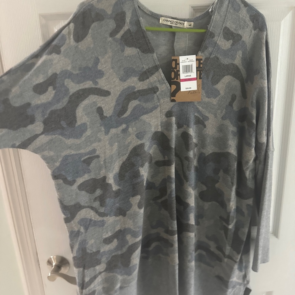 Chance or Fate Gray Camo V-Neck Top